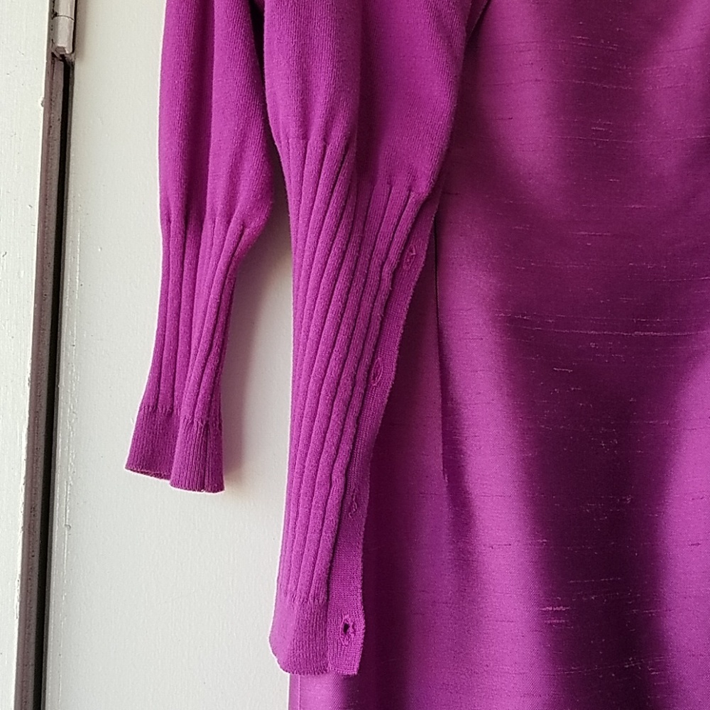 Vintage '90s Purple Silk Dress and Cotton Cardigan - Picture 7 of 8